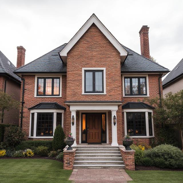 Detached brick house with white replacement windows