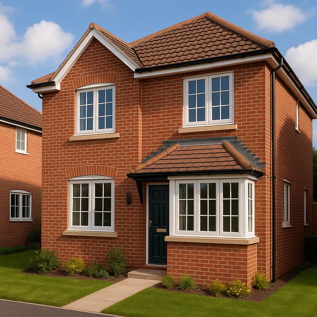 Brick house with white uPVC windows
