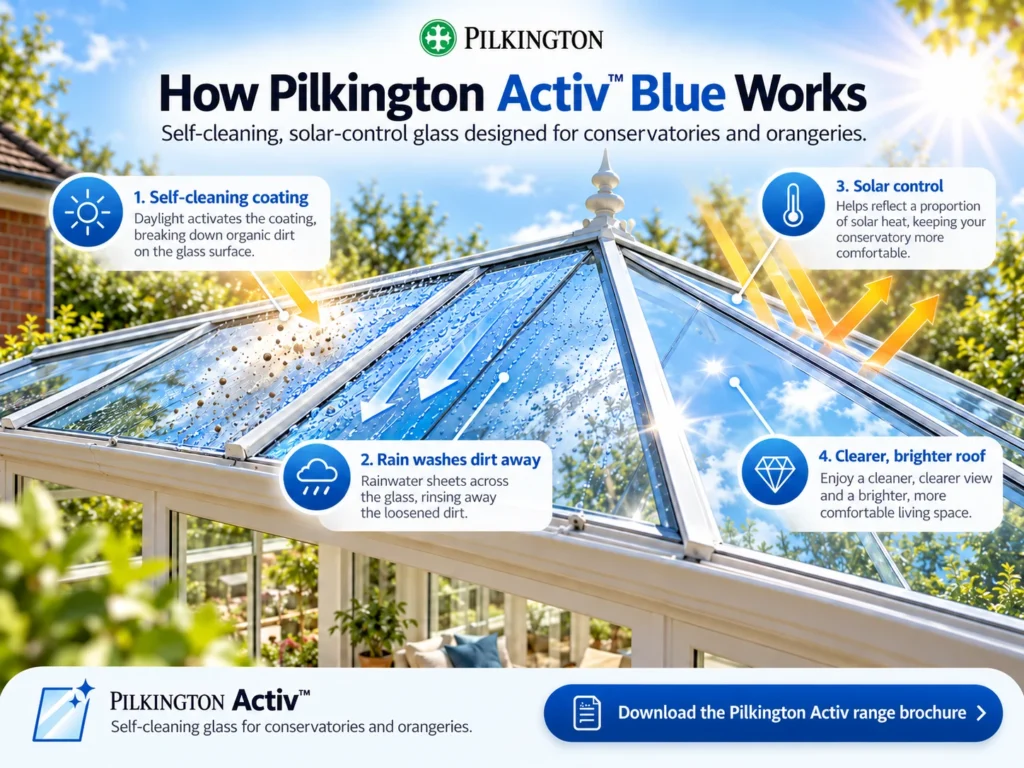 Pilkington Activ Blue self-cleaning conservatory roof glass